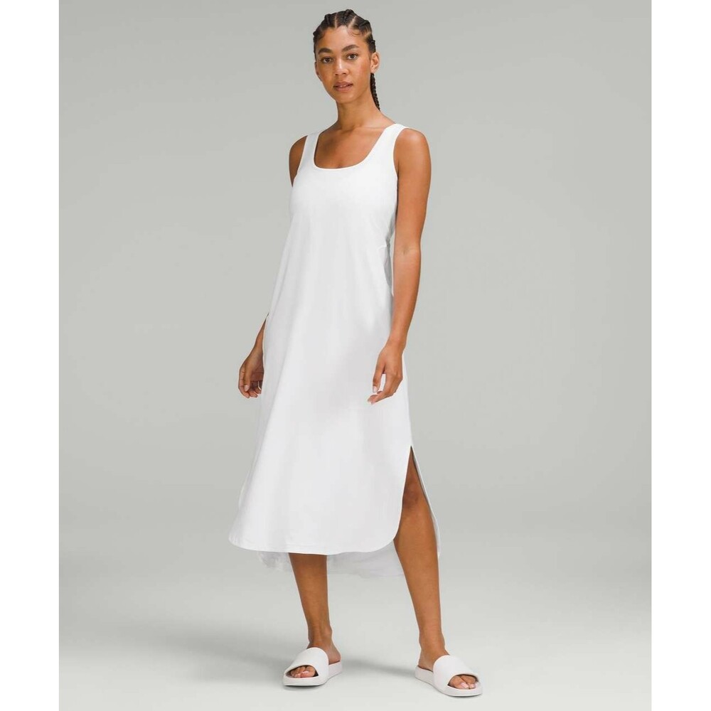 Lululemon Pima Cotton Open Back Midi Dress In White Women's Sz SMALL